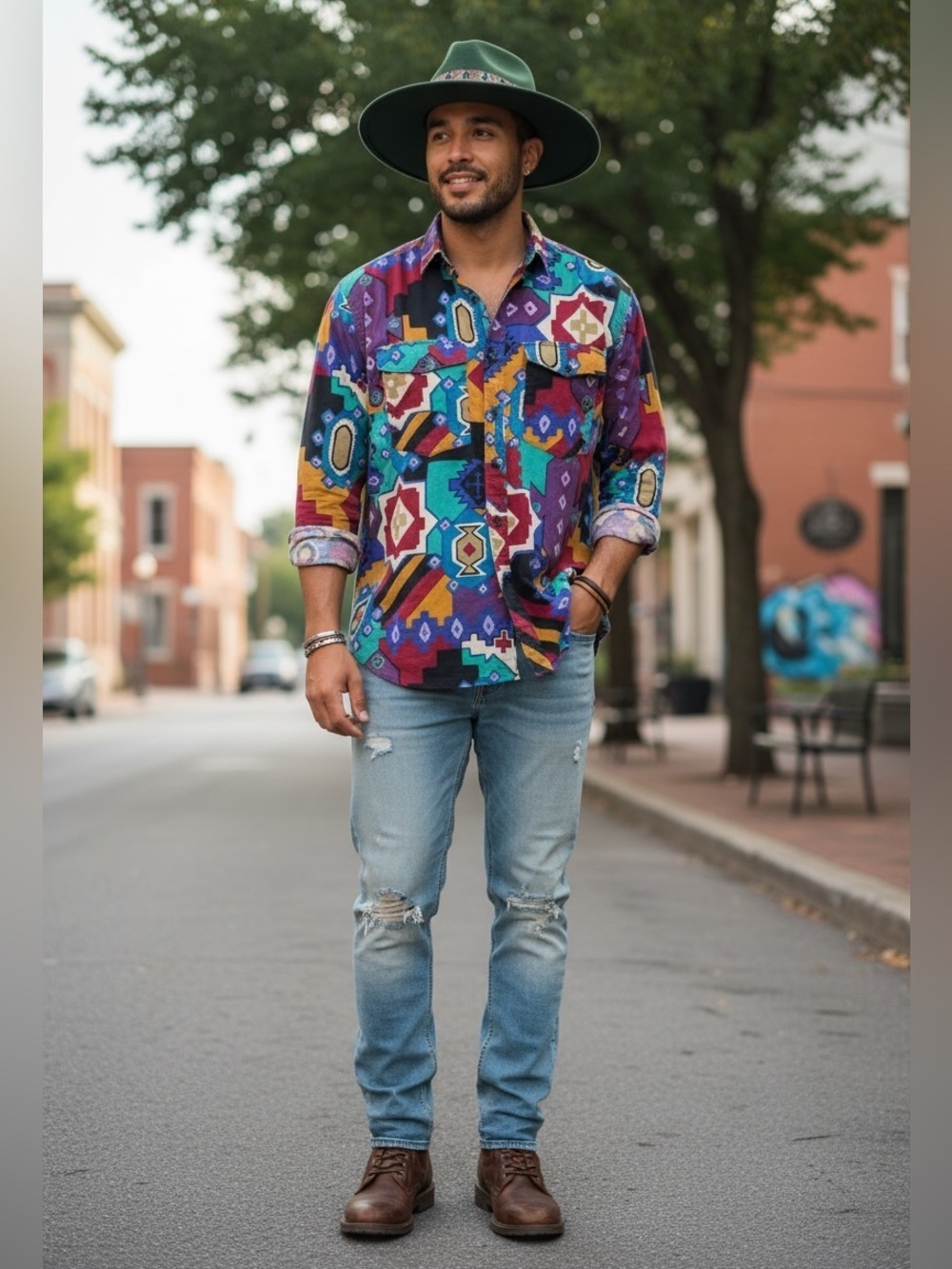 Frontier Series Southwest Pattern Button DownLong Sleeve Shirt